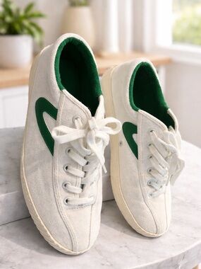 White Canvas Sneakers with Green Accents